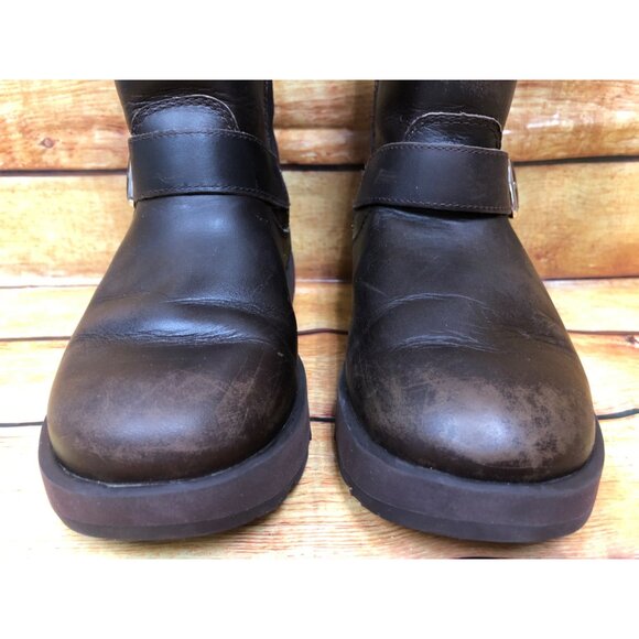 UGG Breida Brown Leather Waterproof Sheepskin Vibram Sole Boots Womens 6 /37 (h7 - Picture 8 of 10